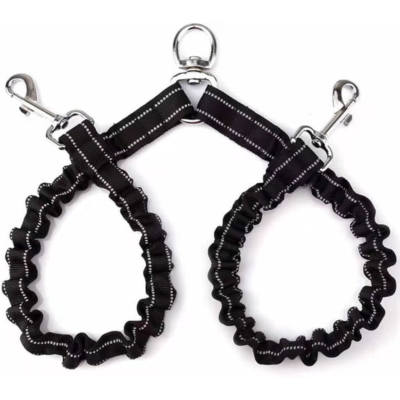 Dual Dog Leash - 360 Swivel, No Tangle Walking Leash with Shock Absorbing Bungee for Two Dogs (black)