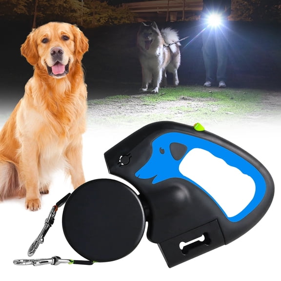 Dual Dog Leash, Double Retractable Dog Leash with Flashlight & Poop Bag Holder, 360° Rotating Double Pet Leash for Small to Large Dogs – Hands-Free Dog Walking Accessory