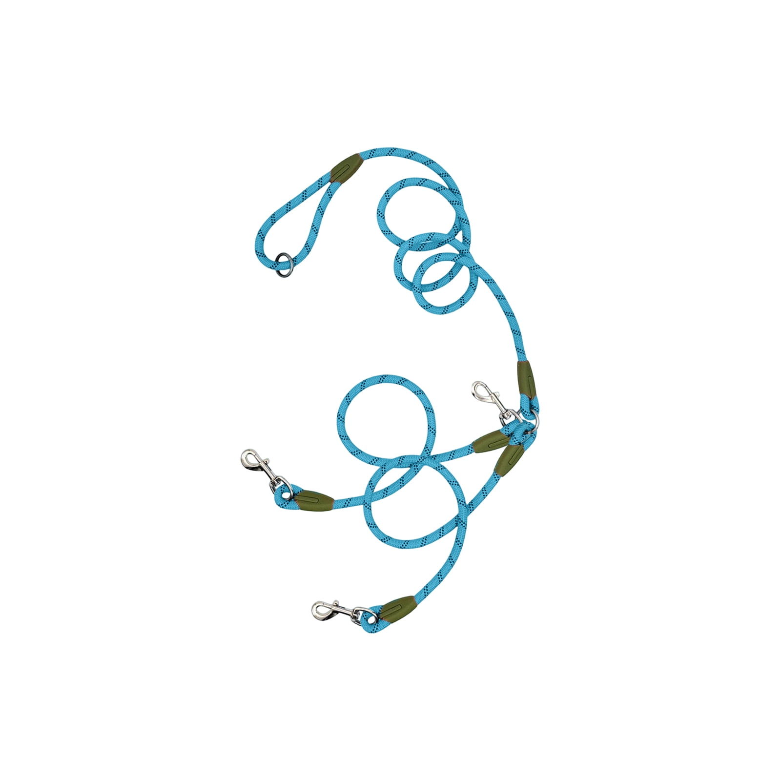 Dual Dog Leash Nylon Round Rope Reflective Pet Leash, Adjustable Hands-Free Design for Two Dogs with Reflective Stitching, for Outdoor Walking Hiking Jogging Training - Blue