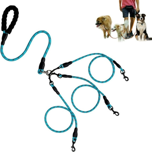 Dual Dog Leash with Padded Handle, 2 Detachable Splitters, Heavy-Duty Clip, 360° Swivel Hooks, Reflective Nylon Rope for Walking 2 Dogs, 4.76 ft Total Length