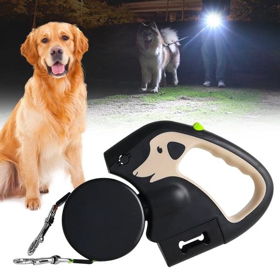 Dual Dog Retractable Leash with Flashlight & Poop Bag Holder, 360° Rotating Double Pet Leash for Small to Large Dogs – Hands-Free Dog Walking Accessory (Rechargeable, Gray)