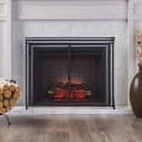 Dual Door Fireplace Screen, 40 Inch Wide Metal Mesh Spark Guard with Magnetic Closure, Matte Black Iron Hearth Screen for Living Room Safety
