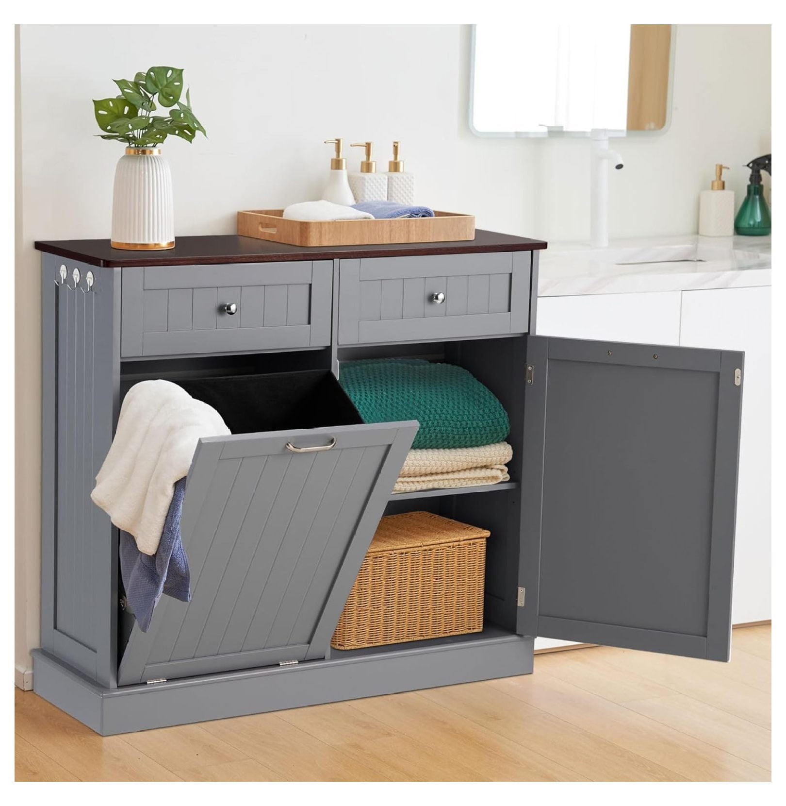 Dual Door Tilt Out Trash Can Hamper Trash