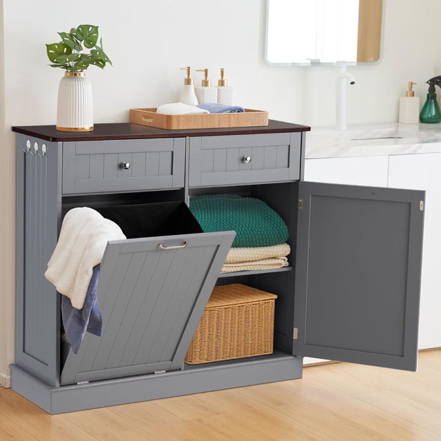 Dual Door Tilt Out Trash Can Hamper Trash