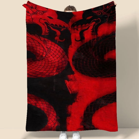 Dual Dragon Red and Black Tapestry 70.07 x 90.55 Inches Wall Hanging for Bedroom Living Room Decor