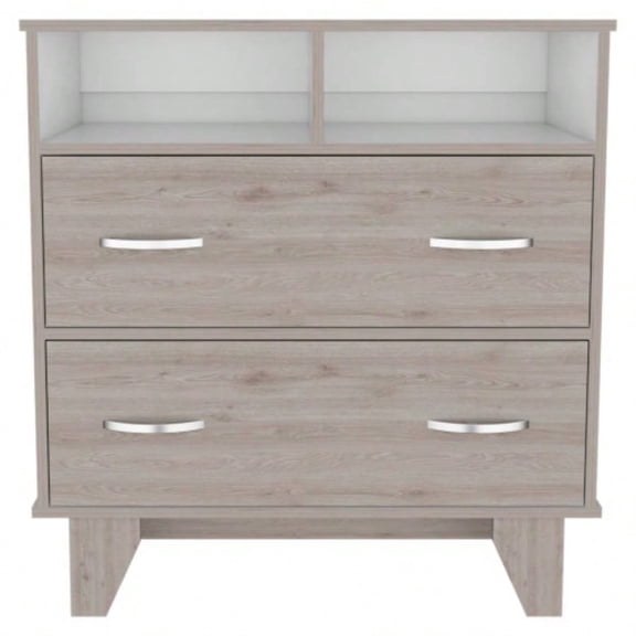 Dual Drawer Dresser, Gray/White Finish, Practical Storage Furniture for Bedroom Use