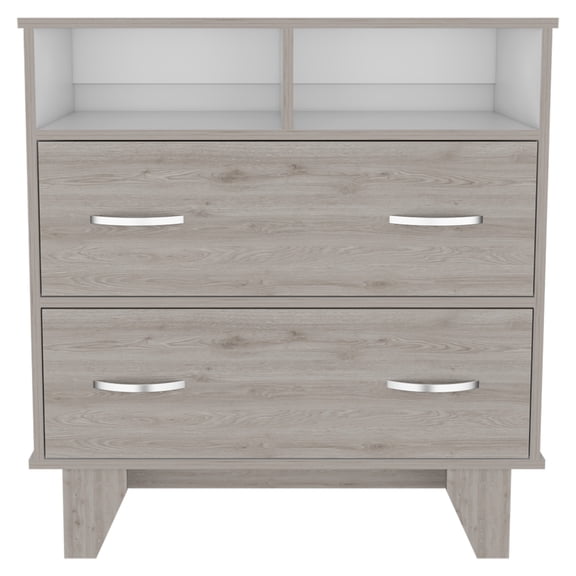 Dual Drawer Dresser, Gray/White Finish, Practical Storage Furniture for Bedroom Use - Dressers