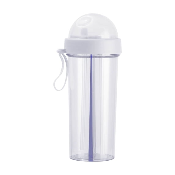 Dual Drink Water Bottle with 2 Straws Split Compartment Travel Cup White 600ml Couple Outdoor Drinking Bottle for Camping Hiking Backpacking Travel
