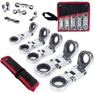 4-Piece Stubby Flex Head Ratcheting Wrench Set - 8mm 9mm 11mm 12mm, 72-Tooth, Tool Steel