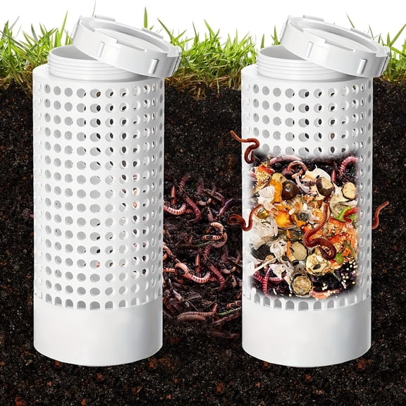 Dual Earthworm Composting Tubes for Garden Beds and Plant Containers, Compact PVC Vermicomposting System with Odor Control, Circular Design for Lawn and Garden Enrichment,
