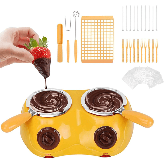 Dual Electric Chocolate Fondu Melting Pot Gift Set - Candy Making or Cheese Fondue Fountain