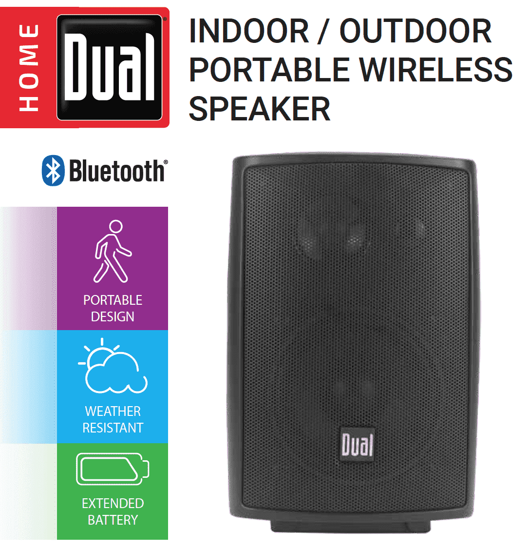 Dual Electronics AMDBTS4SP Wireless Portable Bluetooth Speaker | Expansive Stereo Sound | 15-Hour Playtime | IPX4 | Up to 100ft of Wireless Connectivity Range | Single Bluetooth Speaker