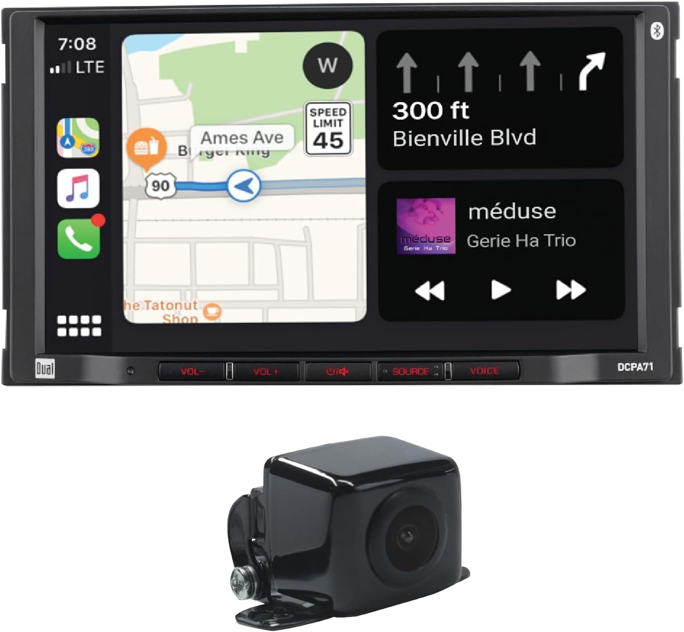 Dual Electronics DCPA71-BC 7-inch Certified Apple Carplay Android Auto | Double DIN Touchscreen Car Stereo Radio | Bluetooth Hands Free Calling & Music Streaming | Backup Camera Included