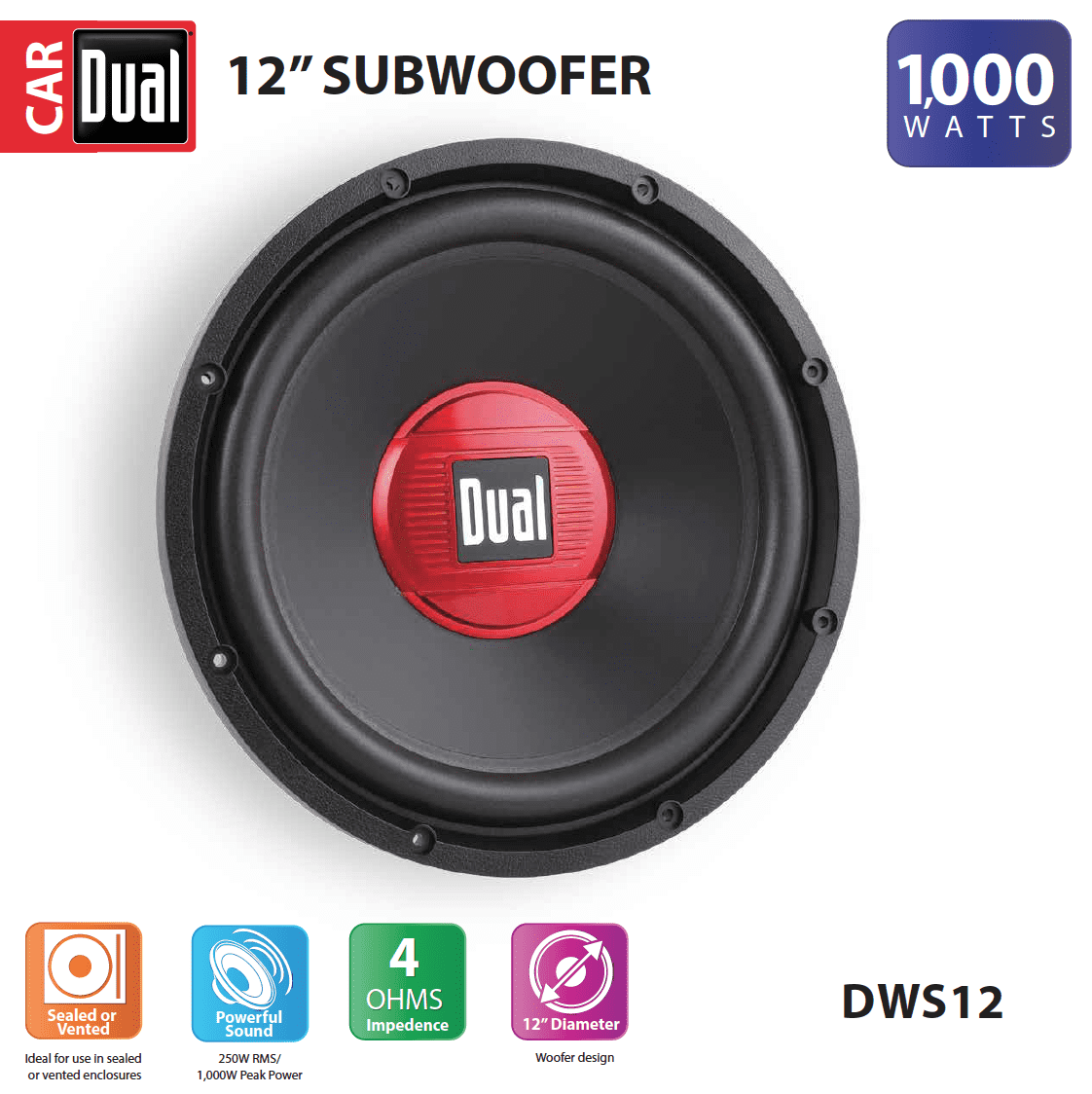 Dual Electronics DWS12 12-inch High Performance Subwoofer with a 2-inch Coil and 1,000 Watts of Peak Power - Walmart.com