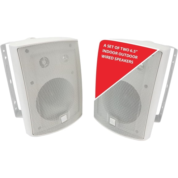 Dual LU63PW 6.5" 3-Way Indoor Outdoor Speakers Pair | Weather-Resistant | White