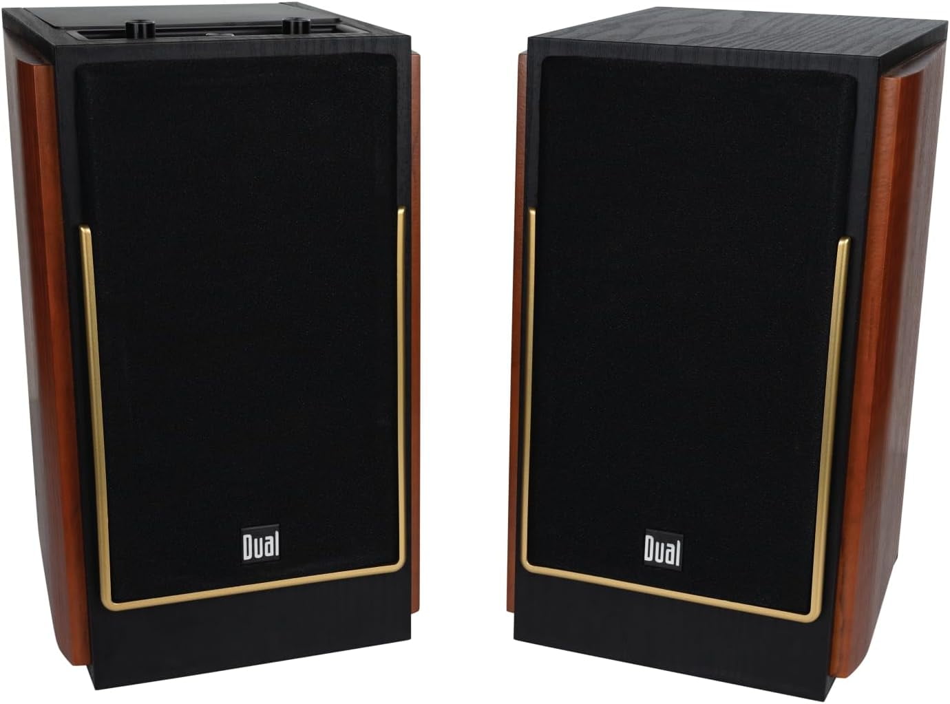 Dual Electronics LUHSL20B Cherrywood and Black 2-Way Bookshelf Speakers with Bluetooth | Home Stereo, Computer | Loud & Deep Rich Bass | Wireless Remote Control | Smart Speaker Dock | Sold in Pairs