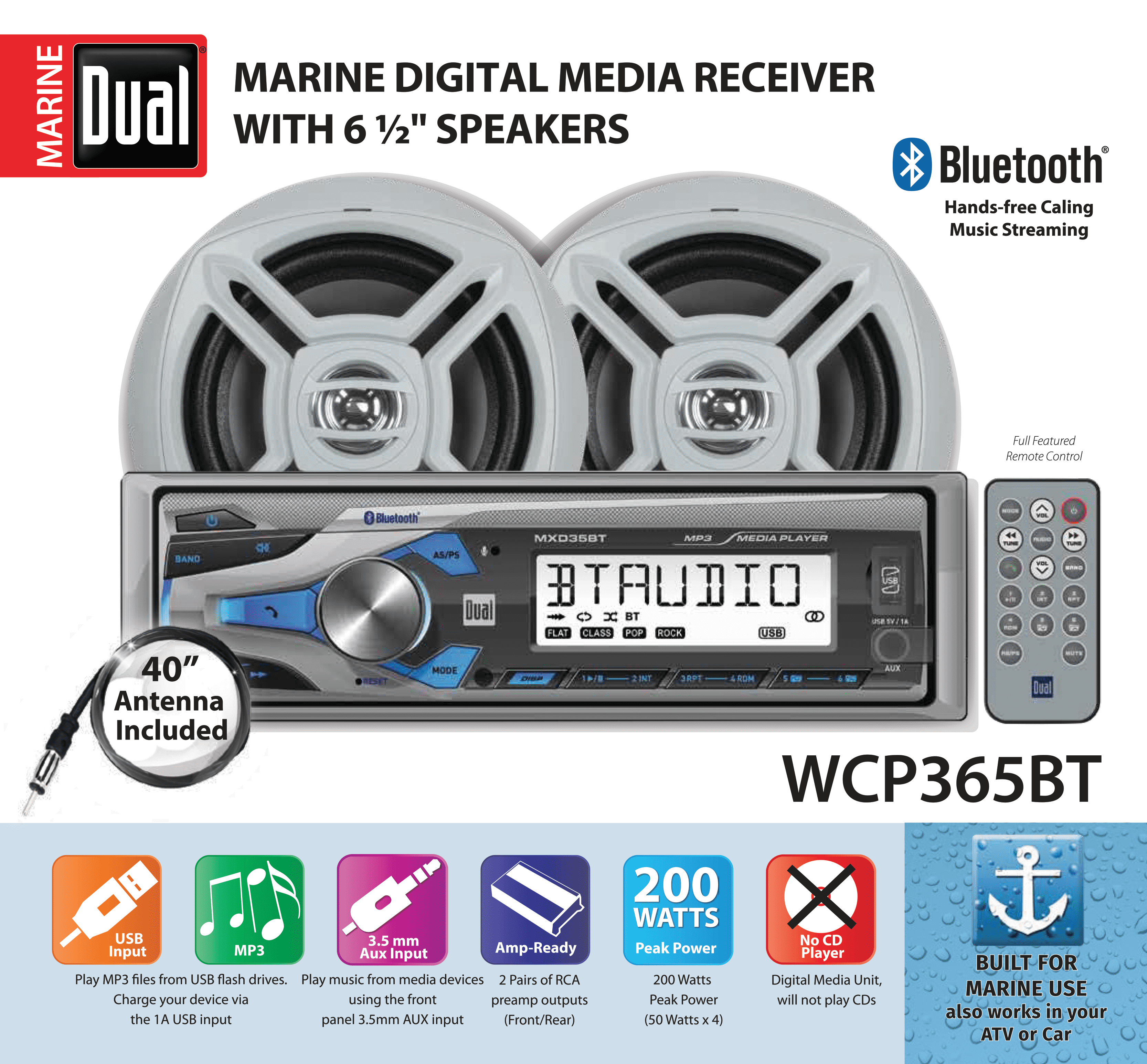 Dual Electronics WCP365BT Marine Stereo, New