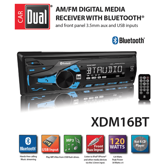 Dual Electronics XDM16BT Single DIN Car Stereo with Built-in Bluetooth, New