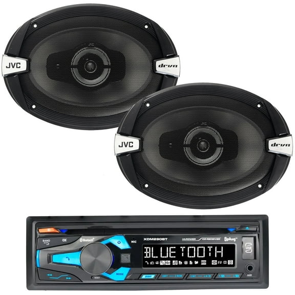 Dual Electronics XDM290BT Single DIN In-Dash CD Player Bluetooth MP3 AUX USB AM/FM Car Receiver with 2x JVC CS-DR693 drvn DR Series 6x9" 500 Watts Peak Power 3-Way Car Speakers