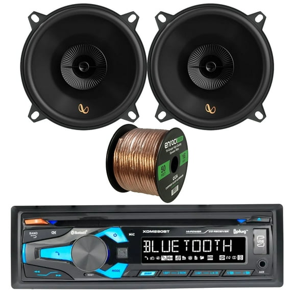 Dual Electronics XDM290BT Single DIN In-Dash CD Player Bluetooth MP3 AUX USB AM/FM Car Receiver w/2x Infinity Primus PR503F 5.25" 120W Max Power 2-Way Multi-Element Car Audio Speakers + Speaker Wire