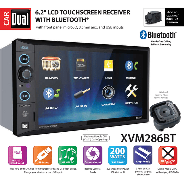 Dual Electronics XVM286BT 6.2 inch Double DIN Car Stereo, New - Walmart.com