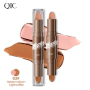 Dual-End Cream Contour Stick, Natural Highlight & Light Coffee Shading Stick, All-Day Wear Face Makeup for Wheat Skin