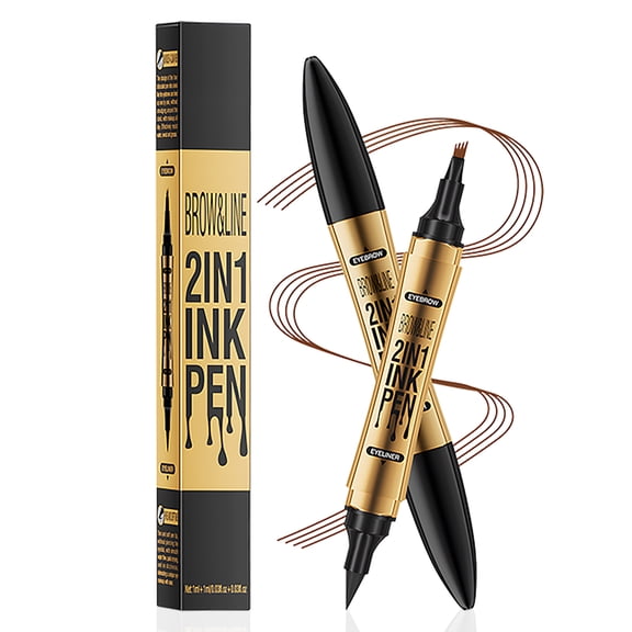 Dual End Eye Makeup Pen, Brow and Line Application, Smooth Application, Daily Use (Dark Brown)