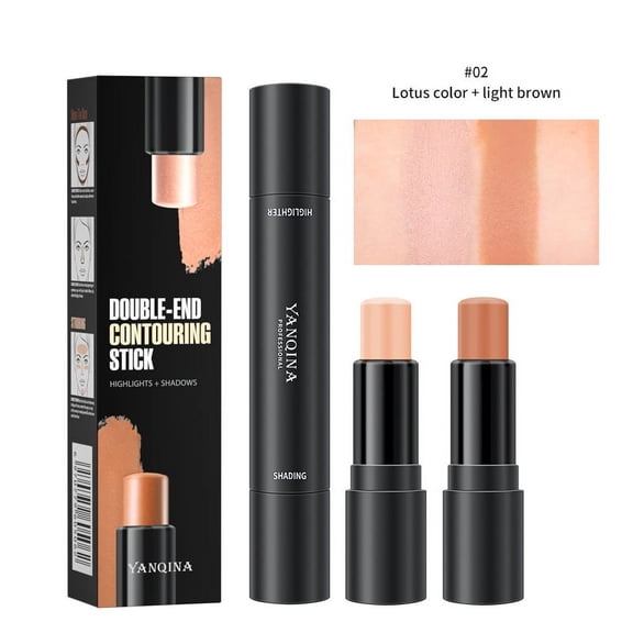 Dual-End Highlight & Contour Stick, Lotus Pink & Light Brown, Natural Face Sculpting Makeup for Yellow Skin
