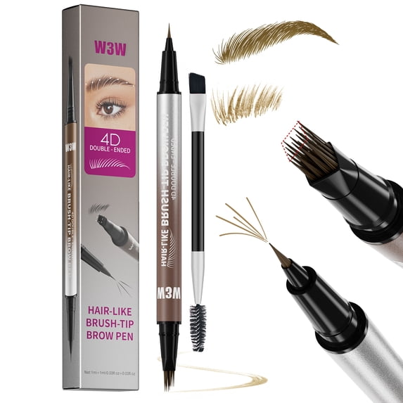 Dual-End Micro-Fork Tip Eyebrow Pen, Light Brown, Waterproof Long-Lasting Liquid Brow Pen with Brush, Natural Hair-Like Strokes for Blonde Hair