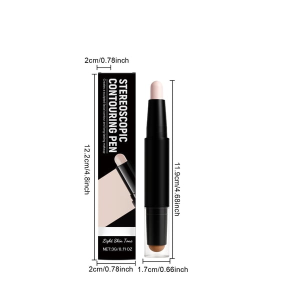 Dual-Ended Contour Stick, 2-in-1 Highlight and Contour Slim Stick, Creamy, Buildable and Easy to Apply, A