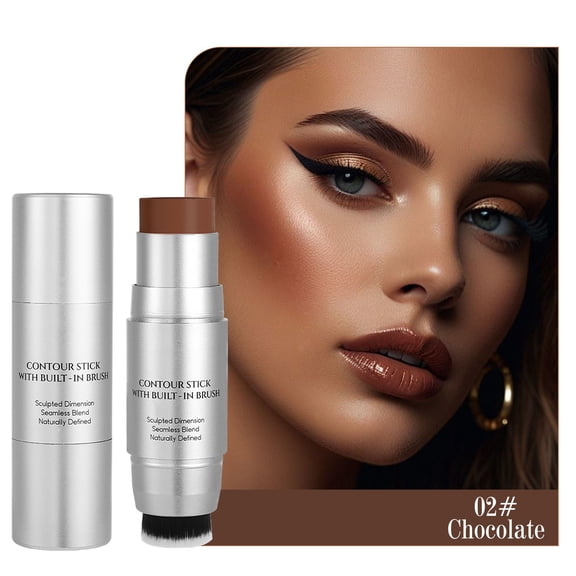 Dual-Ended Contour Stick with Built-in Brush – Natural Sculpting Makeup Stick, Blendable Non-Caking, Long-Lasting Waterproof Sweatproof Contour, 0.25 oz