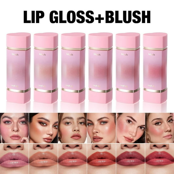 Dual-Ended Lip & Cheek Liquid Powder Blusher, Matte Finish Easy to Blend Makeup Stick, 6 Shades for Natural Flush on All Skin Tones, Long-Lasting Pigmented Cream Blush for Everyday Wear, 9.5ml