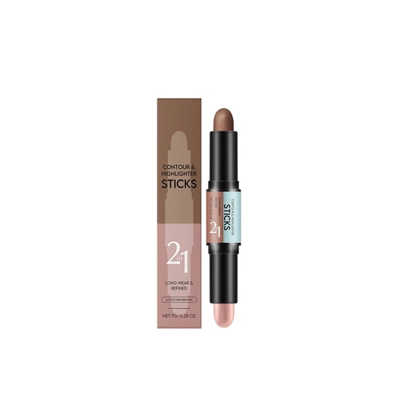 Dual Ended Makeup Stick, 2-in-1 Contour Highlighter for Face Sculpting, Creamy Blendable Texture, Long Wearing, Travel-Friendly Design, Buildable Coverage