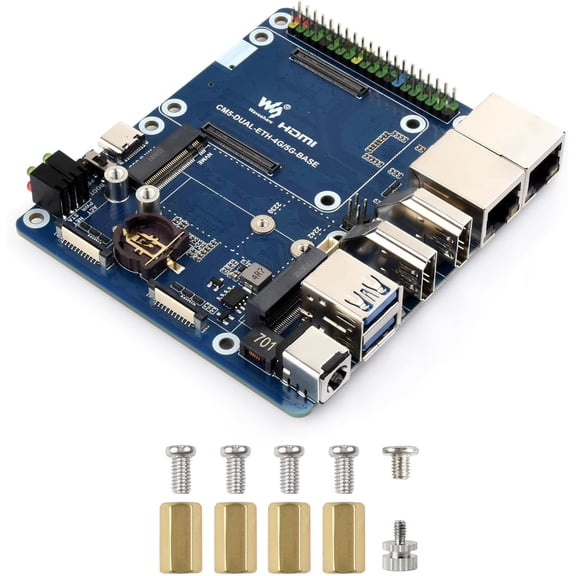 Dual Ethernet Base Board, Compatible with CM5, Supports 4G/5G, Dual 4K Display Outputs, Dual MIPI Interfaces, 40PIN GPIO Header, Dual USB 3.2 Gen1 Ports, PoE Module Support
