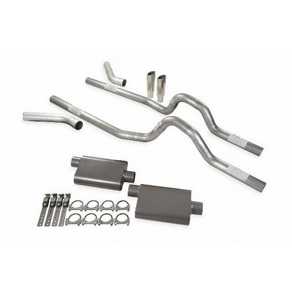 Dual Exhaust Kit 2.5" 2 Chamber Corner Exit RC Tips Fits 67 to 72 Ford F-Series