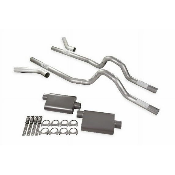Dual Exhaust Kit 2.5" 2 Chamber Mufflers Corner Exit Fits 80 to 86 Ford F-Series