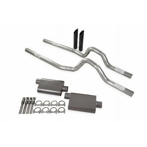 Dual Exhaust Kit 2.5" 2 Chamber Rear Exit BW Tips Fits 80 to 86 Ford F-Series