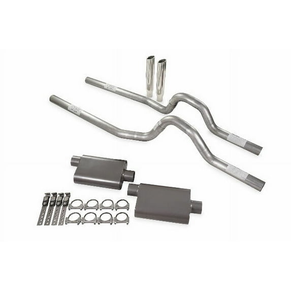 Dual Exhaust Kit 2.5" 2 Chamber Rear Exit RC Tips Fits 81-87 GM C/K 20 3/4 Ton