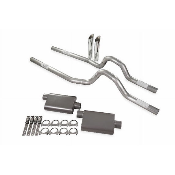 Dual Exhaust Kit 2.5" 2 Chamber Rear Exit SW Tips Fits 73-80 GM C/K 20 3/4 Ton