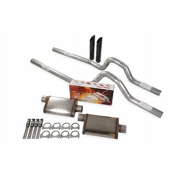 Dual Exhaust Kit 2.5" Cherry Bomb Salute Rear Exit BW T 81-87 GM C/K 10 1/2 Ton