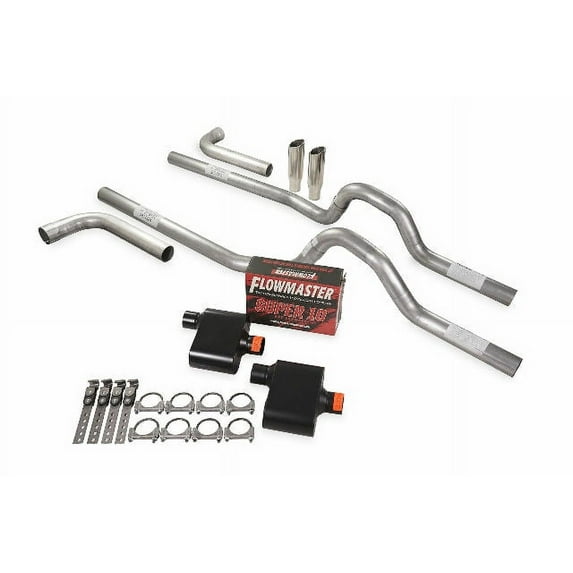 Dual Exhaust Kit 2.5" Flowmaster Super 10 Side Exit RC Tips 73-79 Ford F-Series