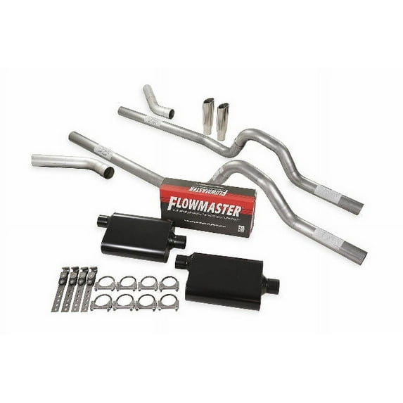 Dual Exhaust Kit 2.5" Flowmaster Super 44 Corner Exit RC Tip 62-66 Ford F-Series