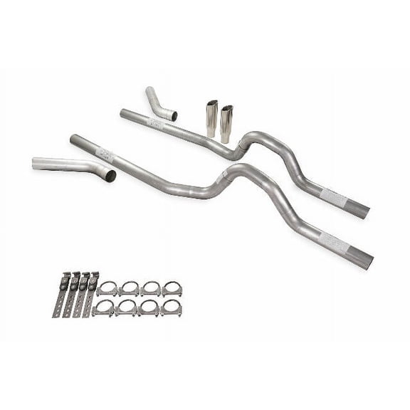 Dual Exhaust Kit 2.5" No Muffler Corner Exit RC Tips Fits 73 to 79 Ford F-Series