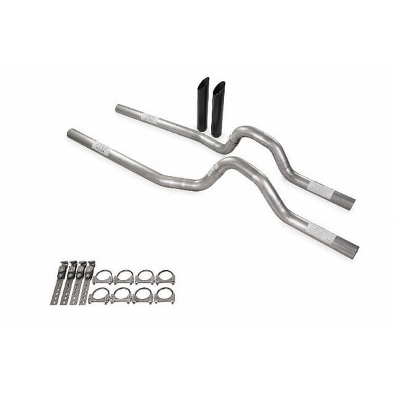 Dual Exhaust Kit 2.5" No Muffler Rear Exit BW Tips Fits 81-87 GM C/K 20 3/4 Ton