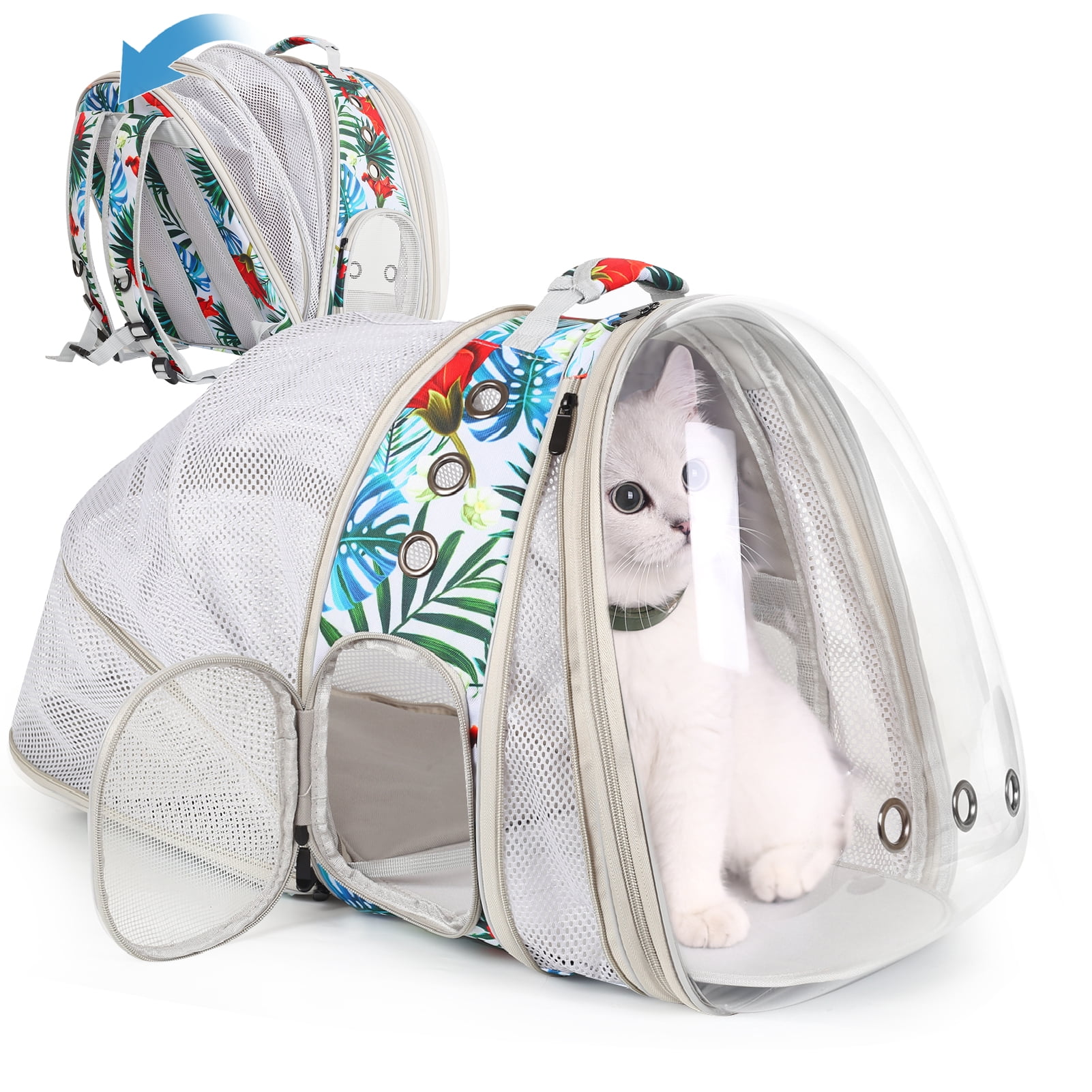 Dual Expandable Print Floral Style Escape Proof Backpack Dog & Cat ...