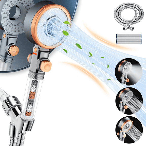 Filtered Shower Head with Handheld,3 Modes Rainfall High Pressure - Dual Face Shower Head with Filters for Hard Water,Hydro Jet Shower Head Set Includes 59in Hose and 2 Filters