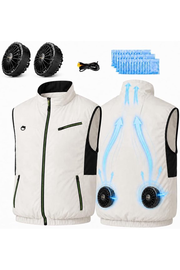 Dual Fan Air Conditioned Cooling Vest, Reflective Breathable Sleeveless Cooling Jacket, Portable Heat Relief Vest for Construction Fishing Gardening Outdoor Activities