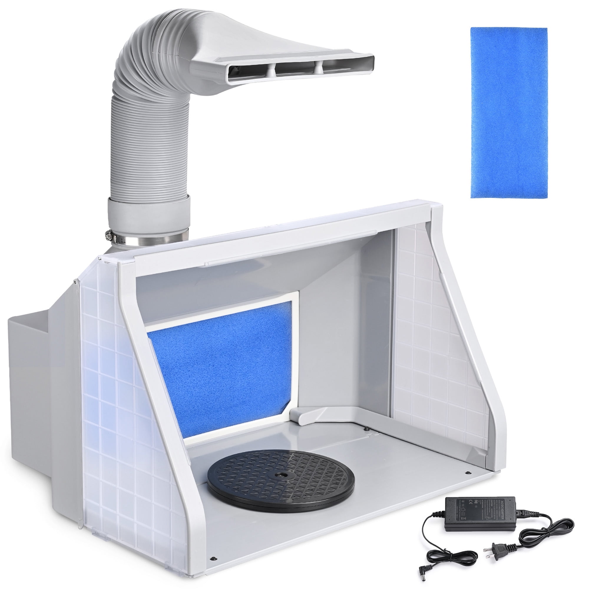 VEVOR Airbrush Spray Booth, Portable Hobby Airbrush Paint Spray Booth Kit  with 4 LED Light, Powerful Dual Exhaust Fans, Turntable and 6 ft Extension
