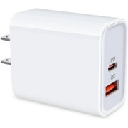 Dual Fast Charger 20W USB and USB c  PD3.0 USB-C + QC3.0 USB-A Power Adapter for iPhone 11 12/Mini/Pro/Pro Max/Samsung/Pixel and More White