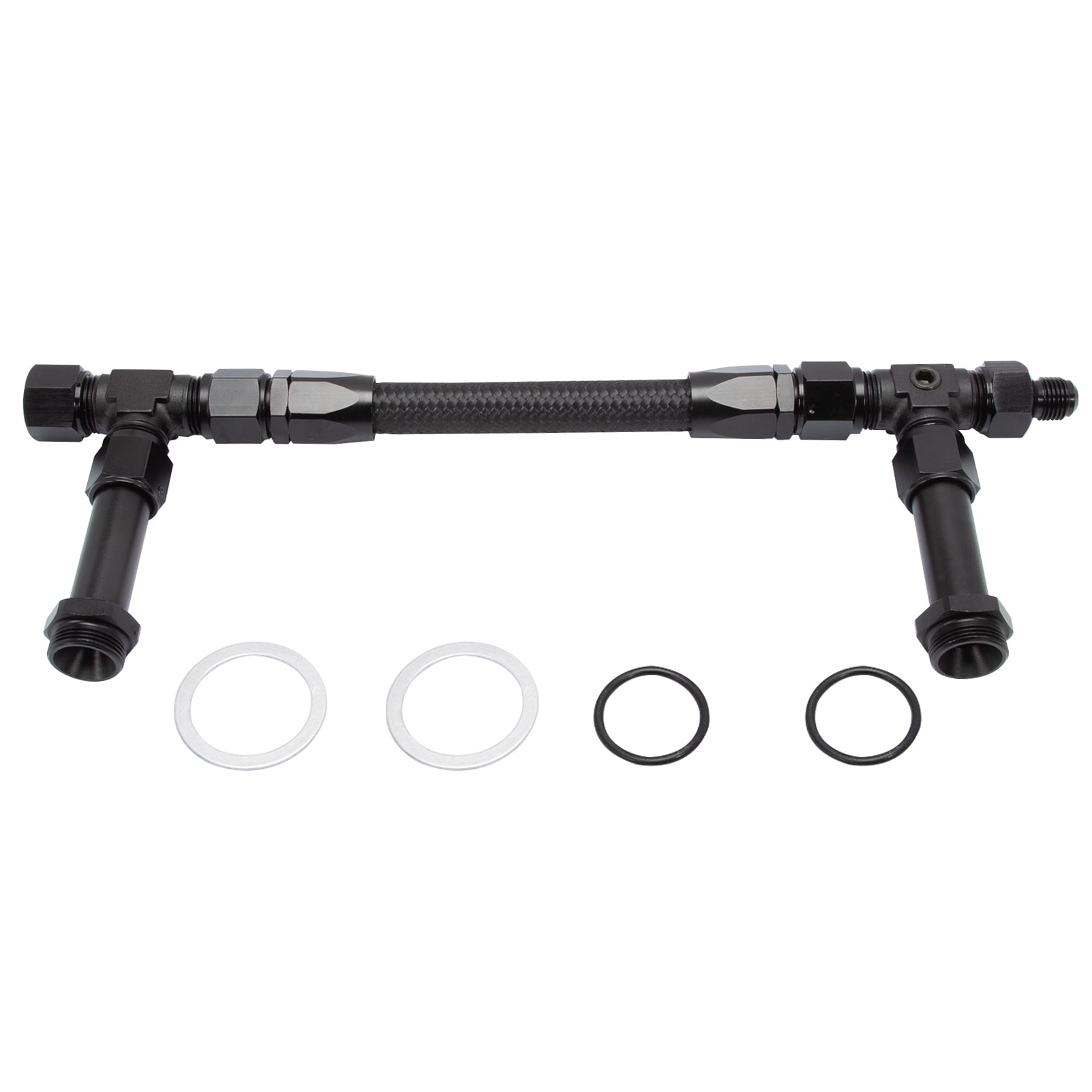 Dual Feed Fuel Line for Holley 4150, Carburetor Dual Feed Fuel Line Kit, Aluminum Alloy Fuel Line Stainless Steel Braided 8 AN Dual Inlet Fuel Line Kit(Black)